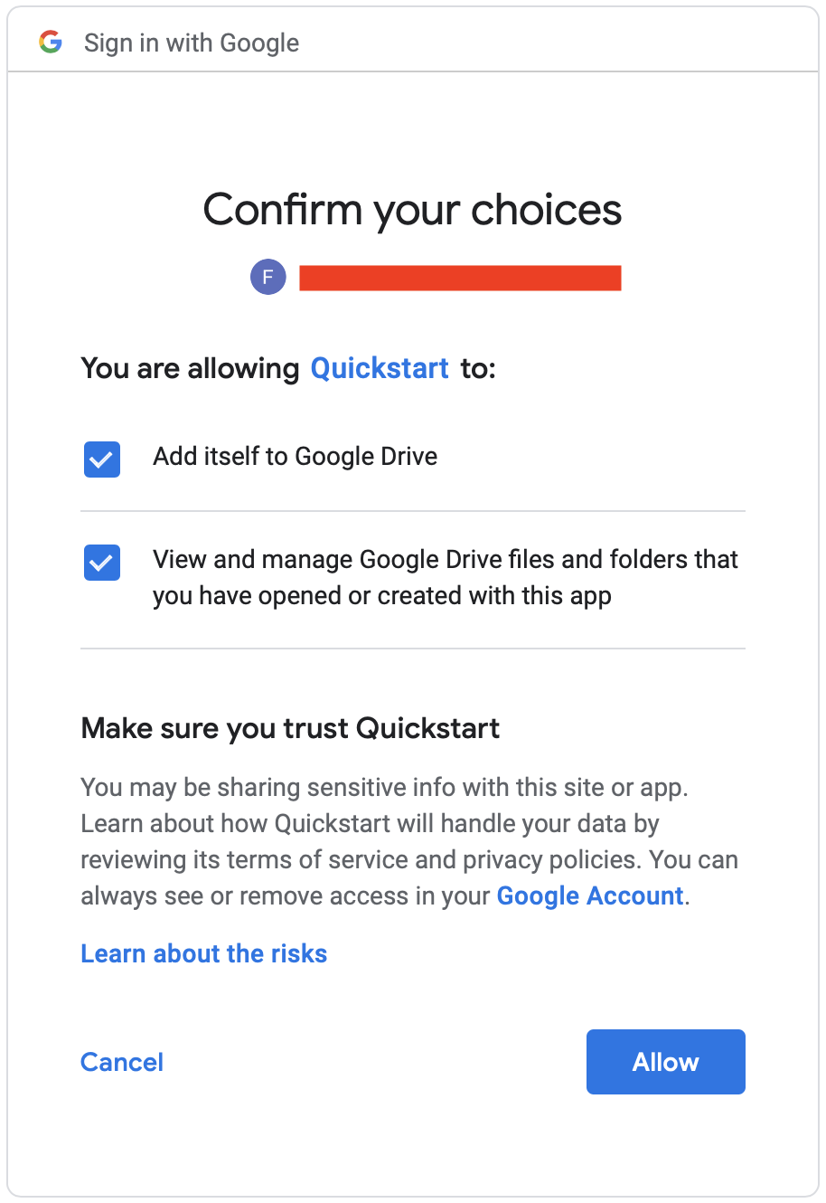 OAuthv2 Confirmation message